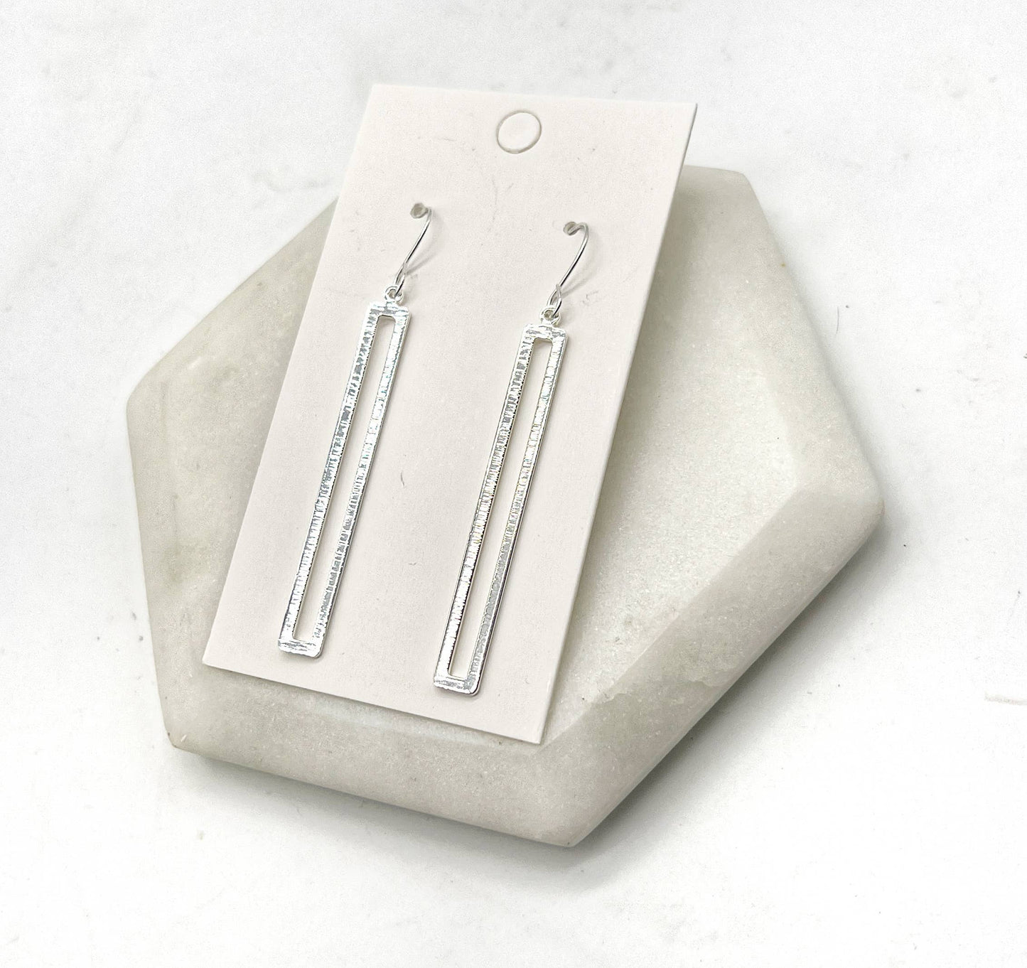 Silver Rectangle Metal Earrings