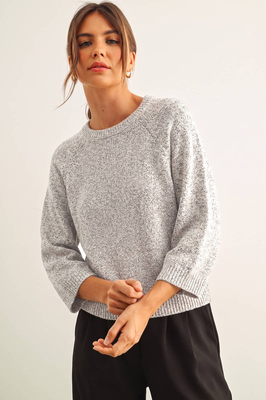 Salt & Pepper Round Neck 3/4 Sleeve Knitted Top