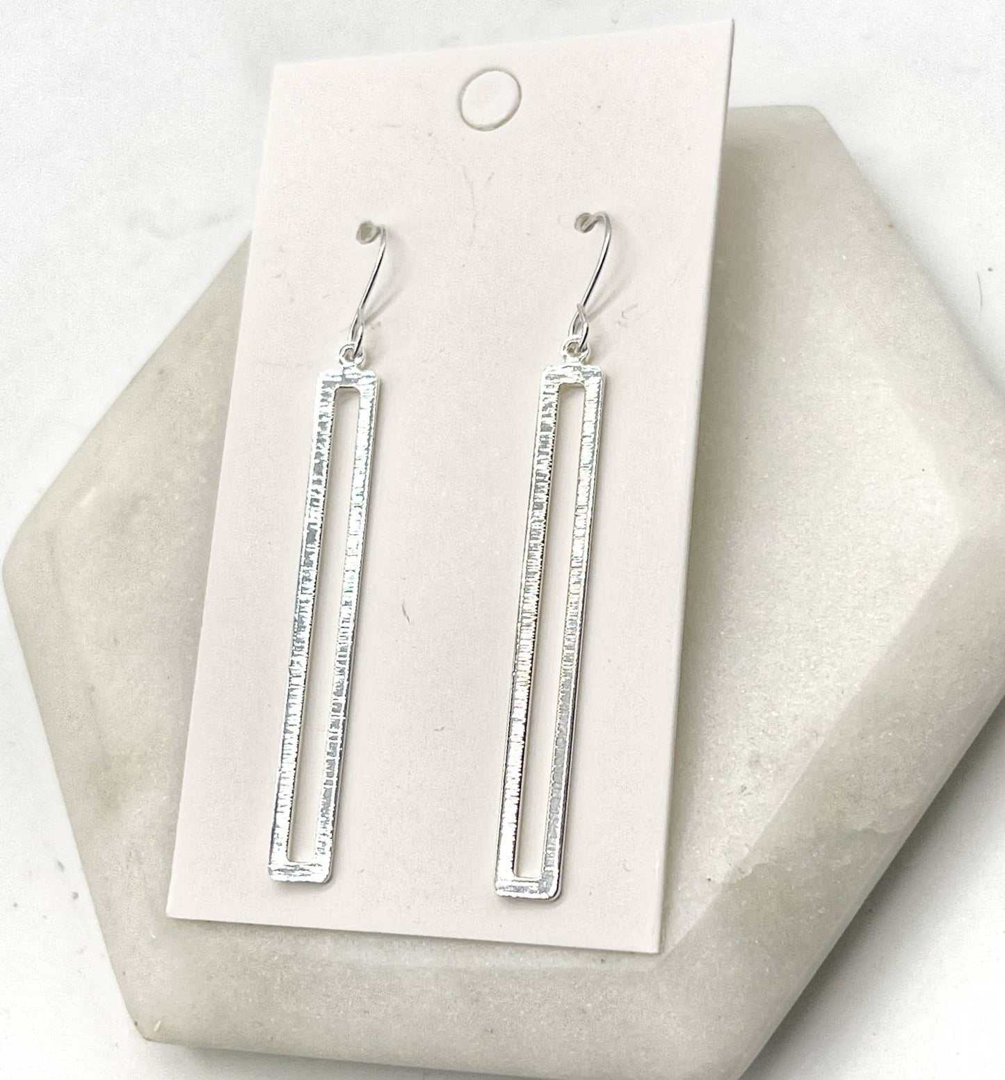 Silver Rectangle Metal Earrings