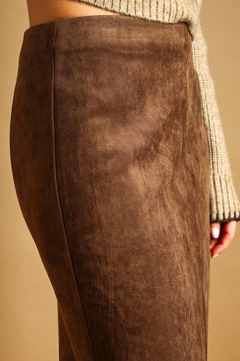 Coffee Suede Straight Skirt