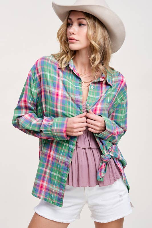 Button Down Spring Summer Plaid Shirts