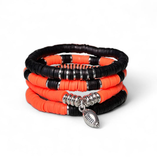 Orange & Black Football Game Day Bracelet Stack