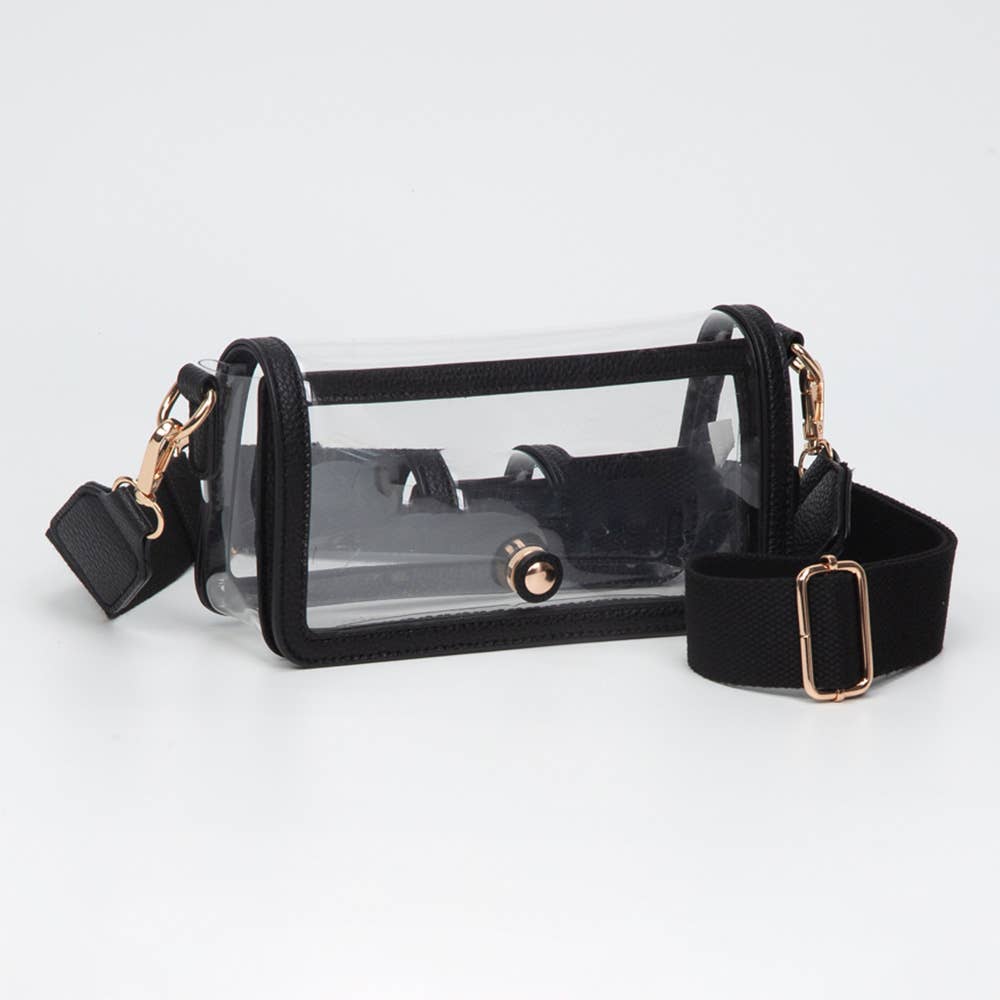 Black Clear Rectangle Flap Crossbody Bag