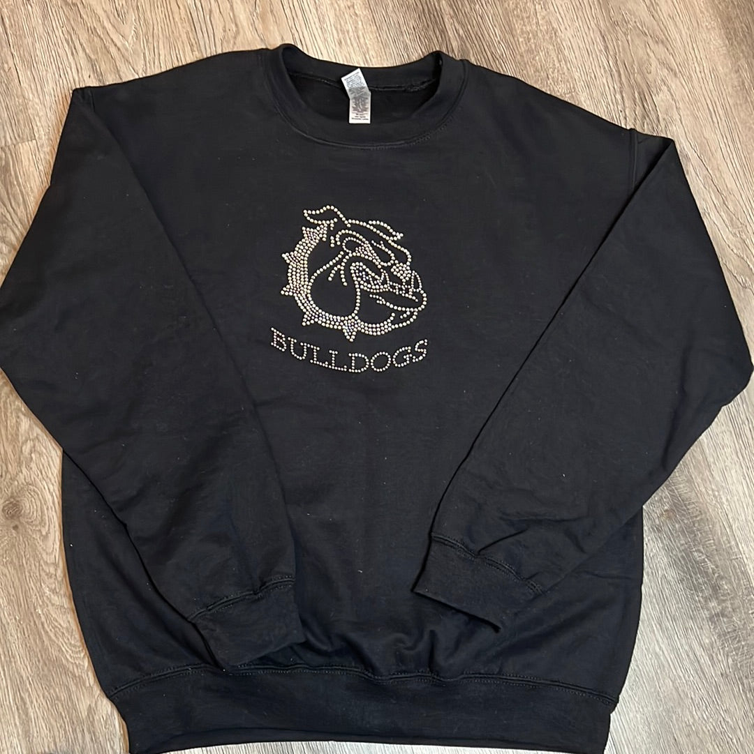 "Rhinestone" Bulldog Logo Sweatshirt-Black