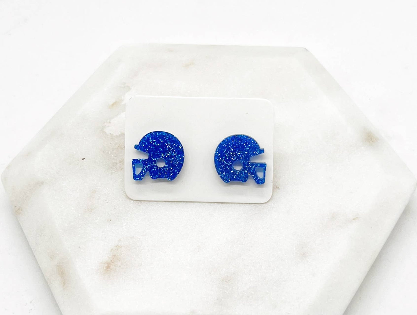 Blue Glitter Acrylic Football Helmet Earrings