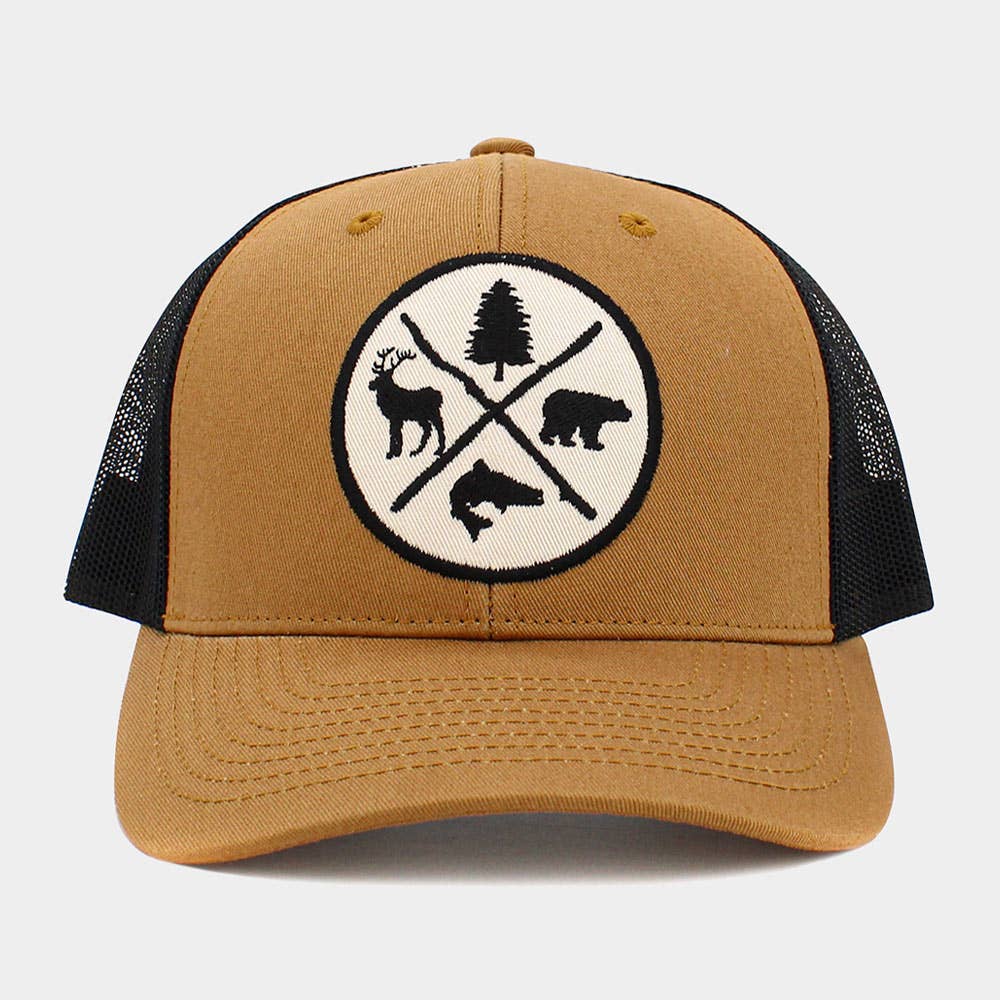 Tree Reindeer Bear Fish Outdoors Mesh Back Baseball Cap: White