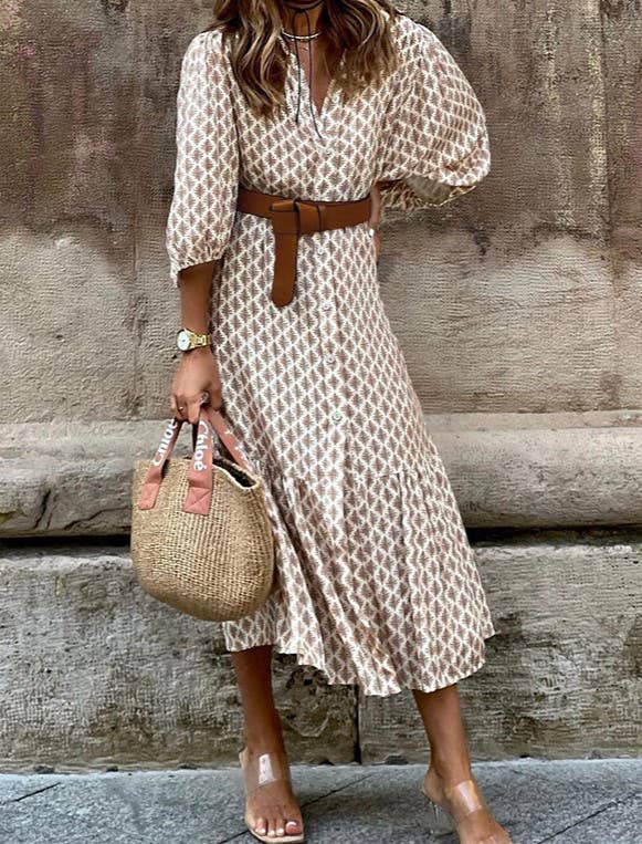 The retro floral belted button up dress fall dresses