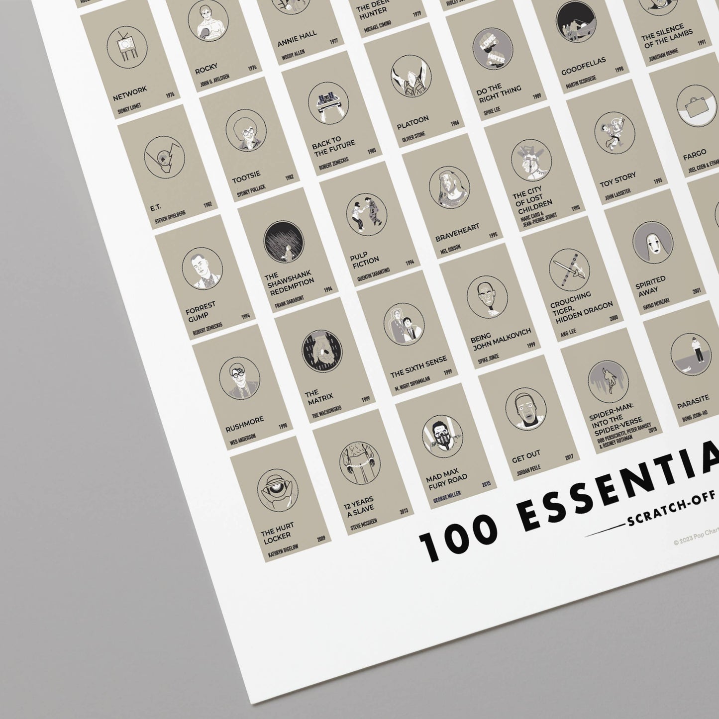 100 Essential Films Scratch-off Chart | 12" x 16" Print