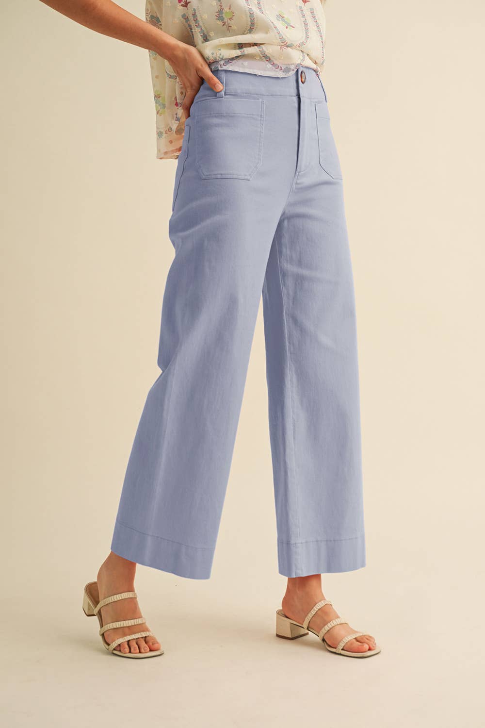 Cornflower Blue High Waist Cropped Wide Leg Pants