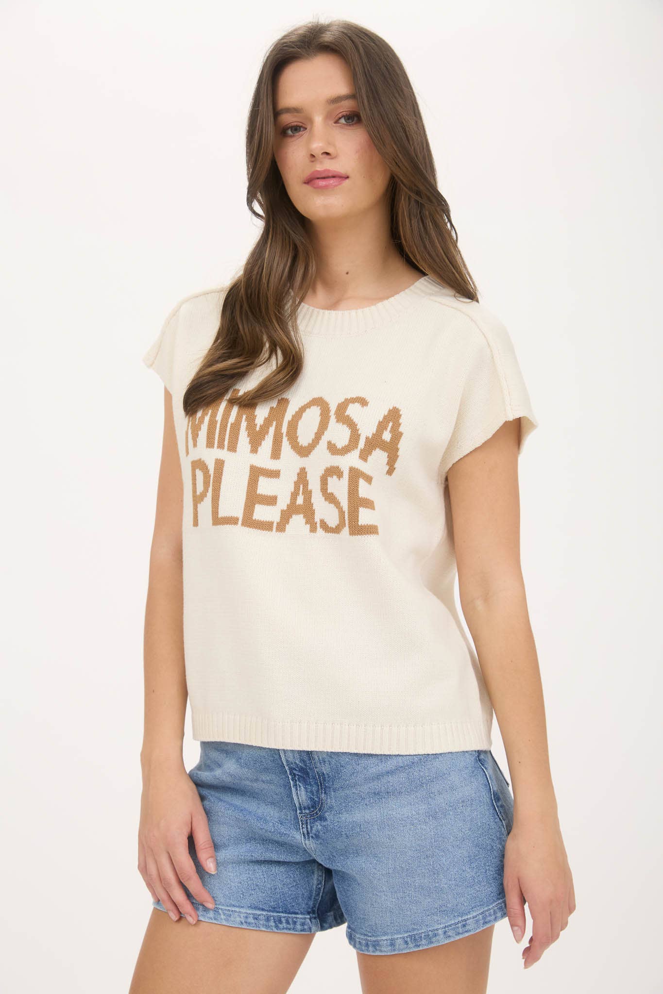 Ivory Mimosa Please Short Sleeve Sweater