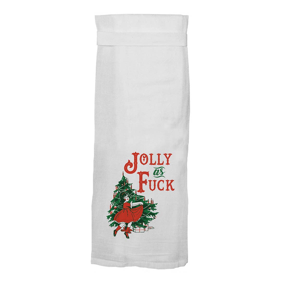 "Jolly As Fuck"  Christmas Tea Towel