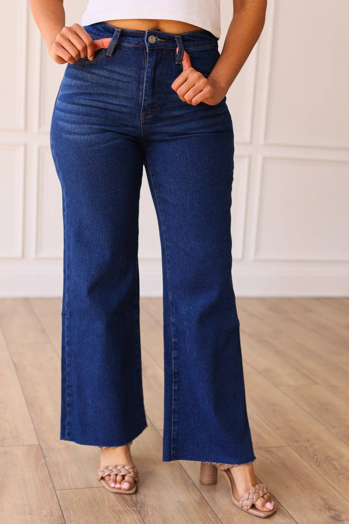 The Dakota True Blue Wide Leg with Fray Hem