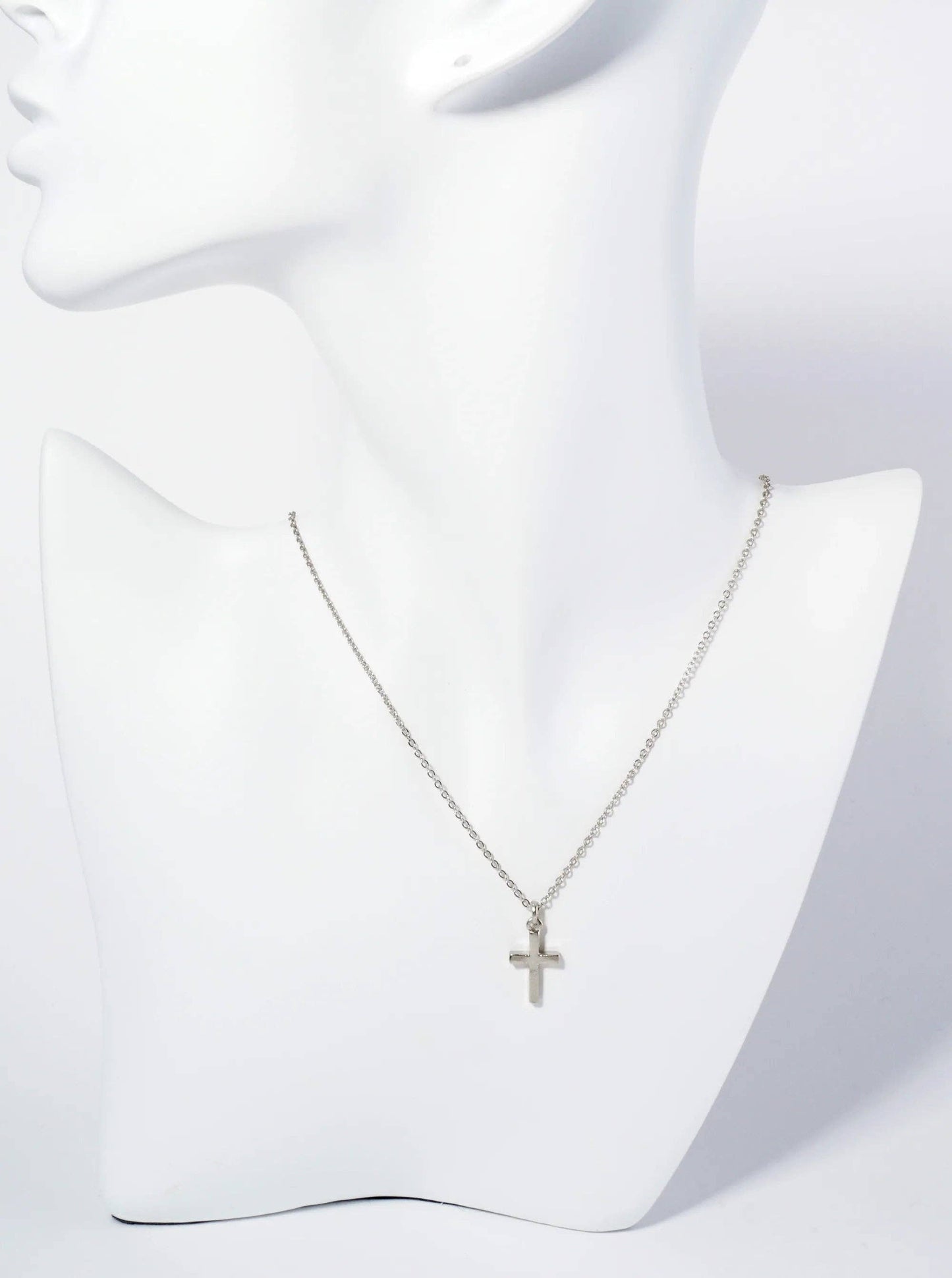 Metal Dainty Cross Pendant Necklace: Rhodium
