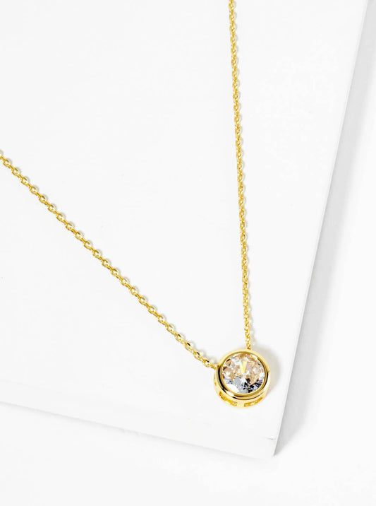18K Gold Dipped Bezel Set Round CZ Pendant Necklace