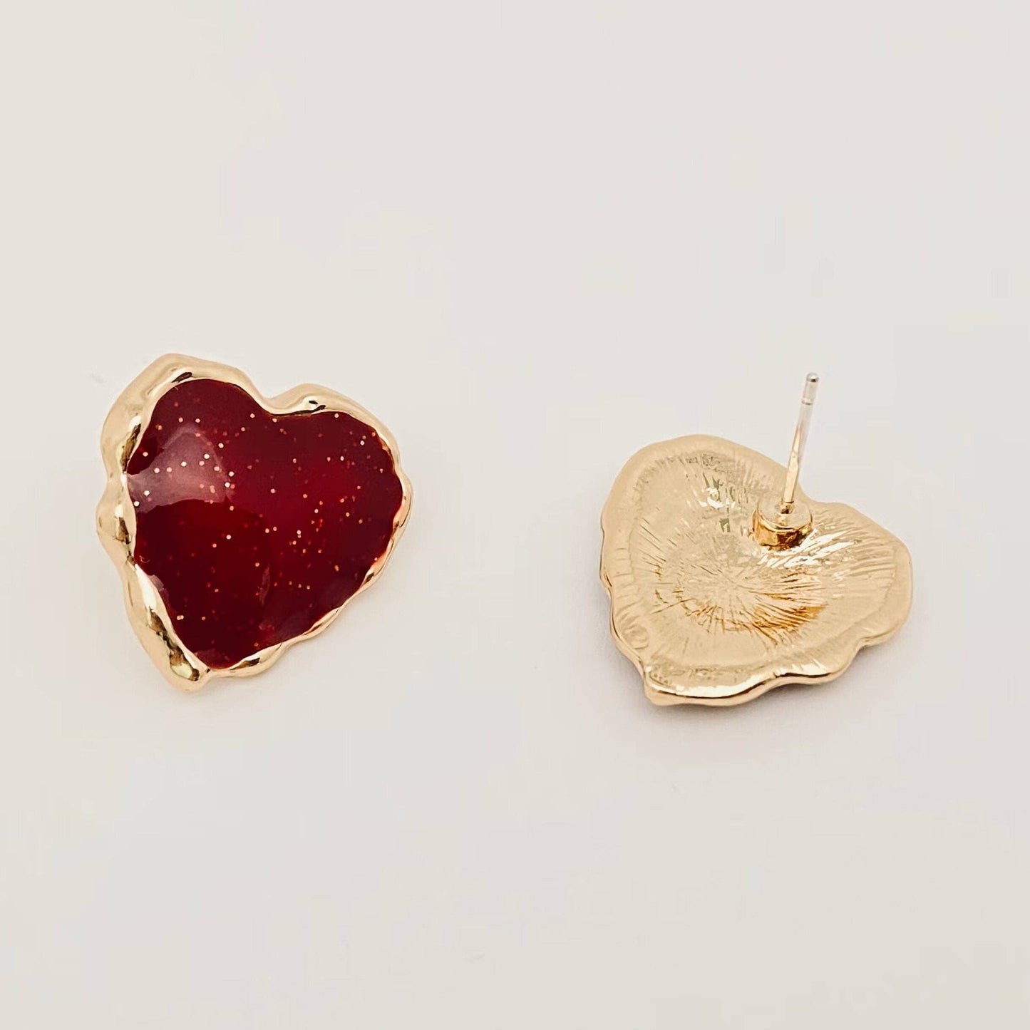 Simple Red Enamel Heart-shaped Stud Earrings