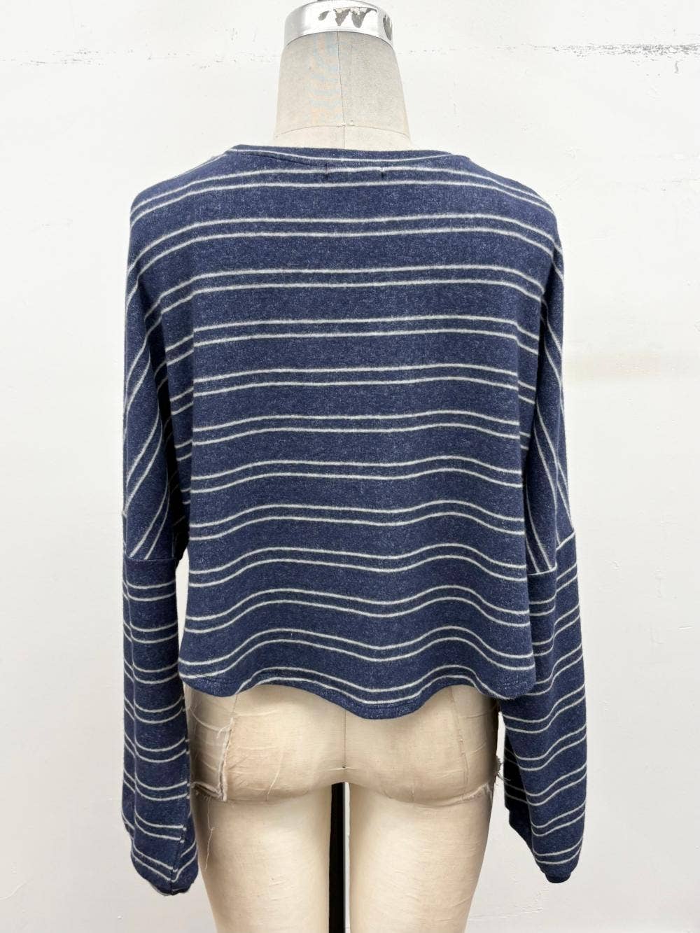 Striped Brushed Knit Pullover Top: BURGUNDY / S
