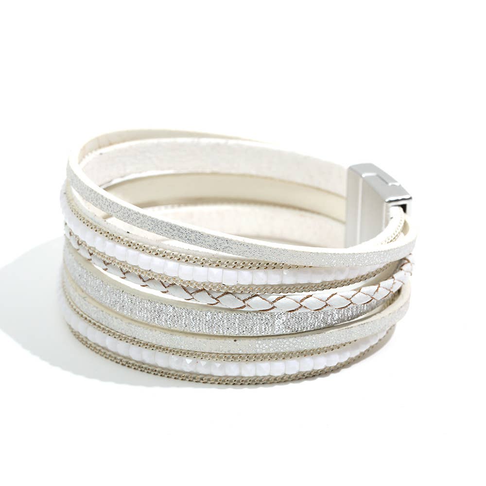 White Bohemian  Magnetic Buckle Leather Bracelet