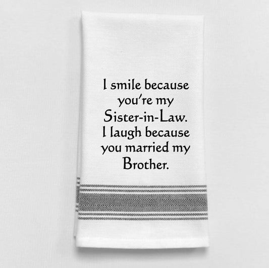 "I smile because you're..." Black Line Trim Towel