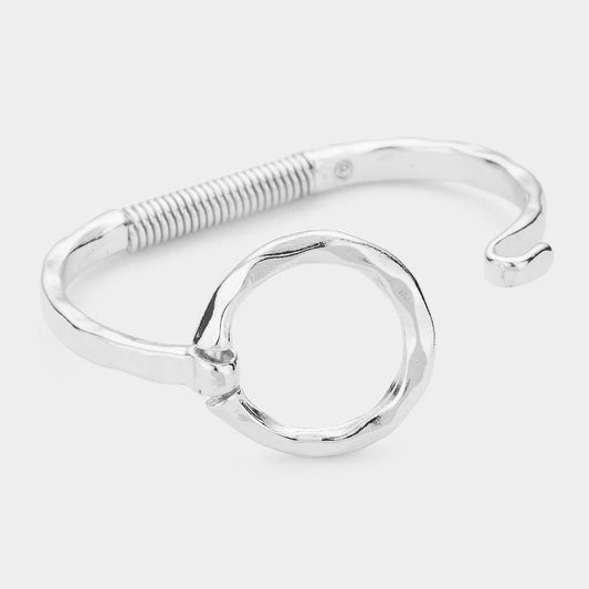 Silver Hammered Open Metal Circle Hook Bracelet
