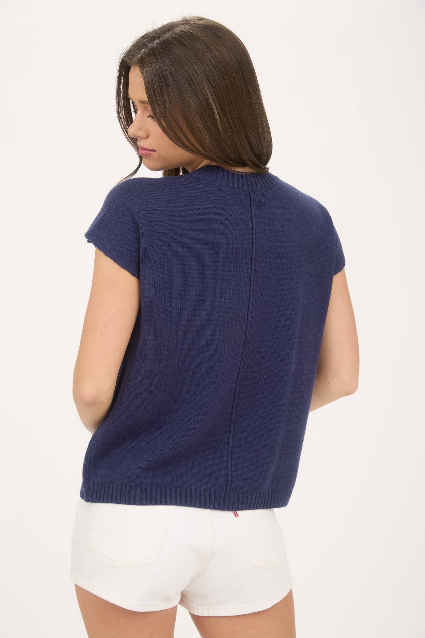 Navy Mimosa Please Short Sleeve Pullover Sweater