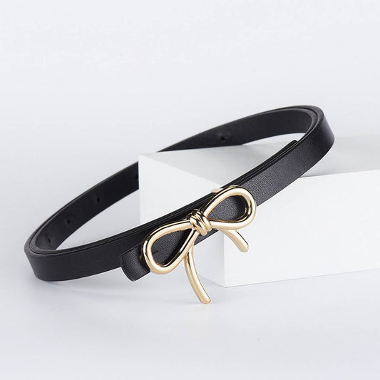 Black Bow PU Leather Skinny Belt