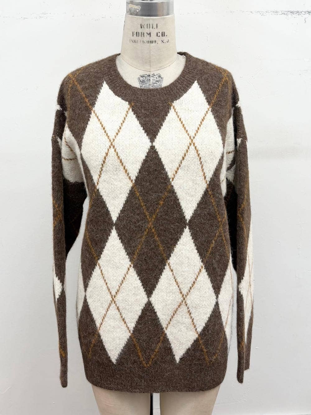 Brown Classic Argyle Knit Sweater