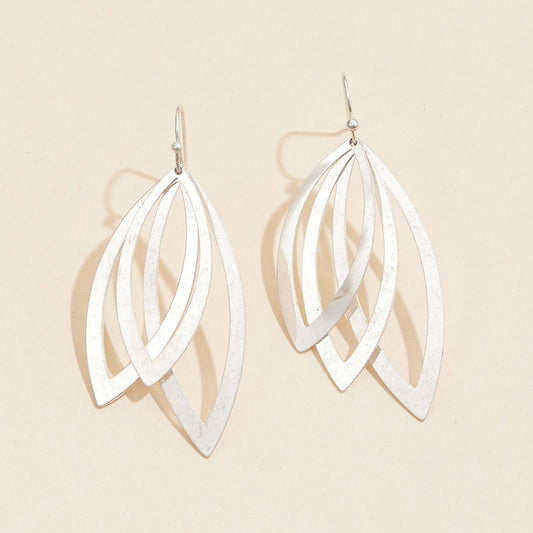 Silver Tone Elegant Layered Leaf Metal Earrings
