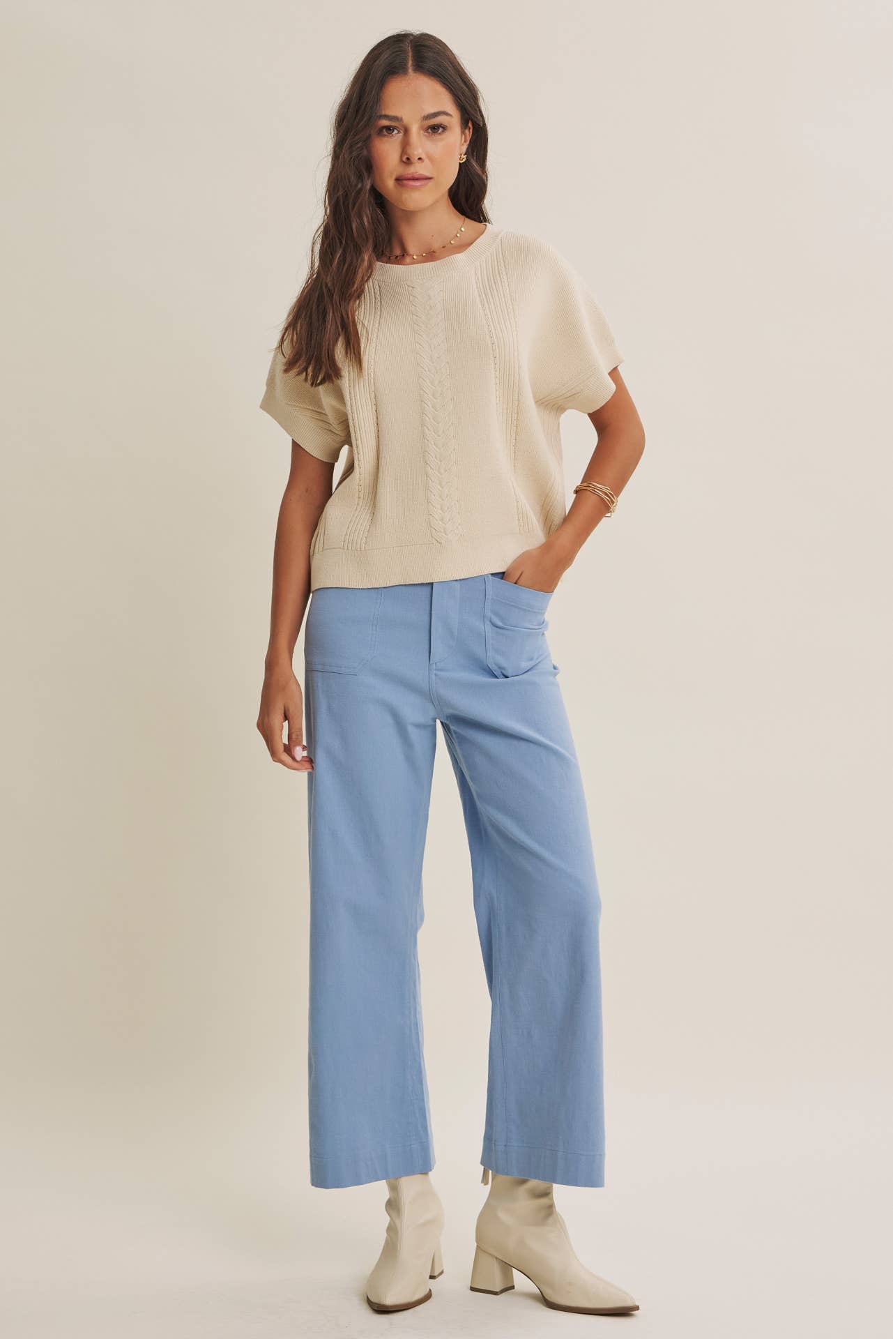 SEASONLESS STRETCHY COTTON LINEN ANKLE PANTS WITH POCKETS: LILAC / S