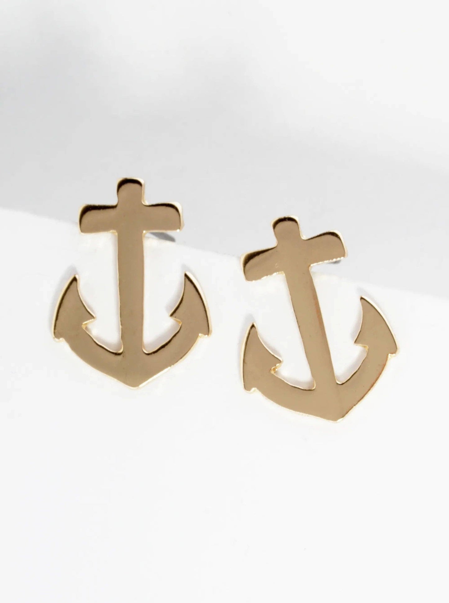 Gold Anchor Nautical Stud Earrings
