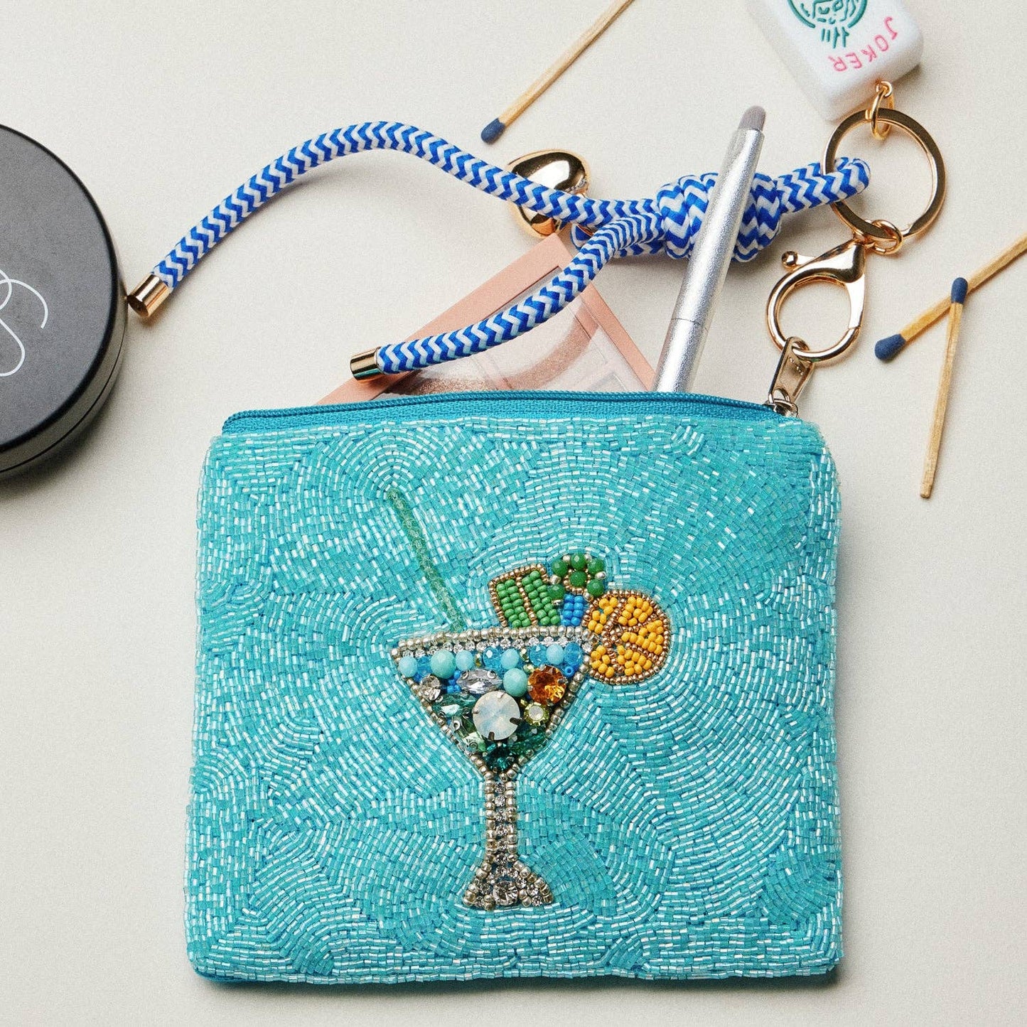 Turquoise Beaded Sequin Cocktail Coin Pouch