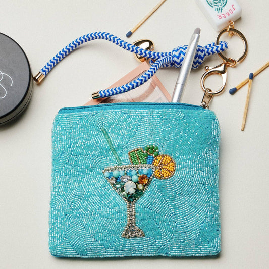 Turquoise Beaded Sequin Cocktail Coin Pouch