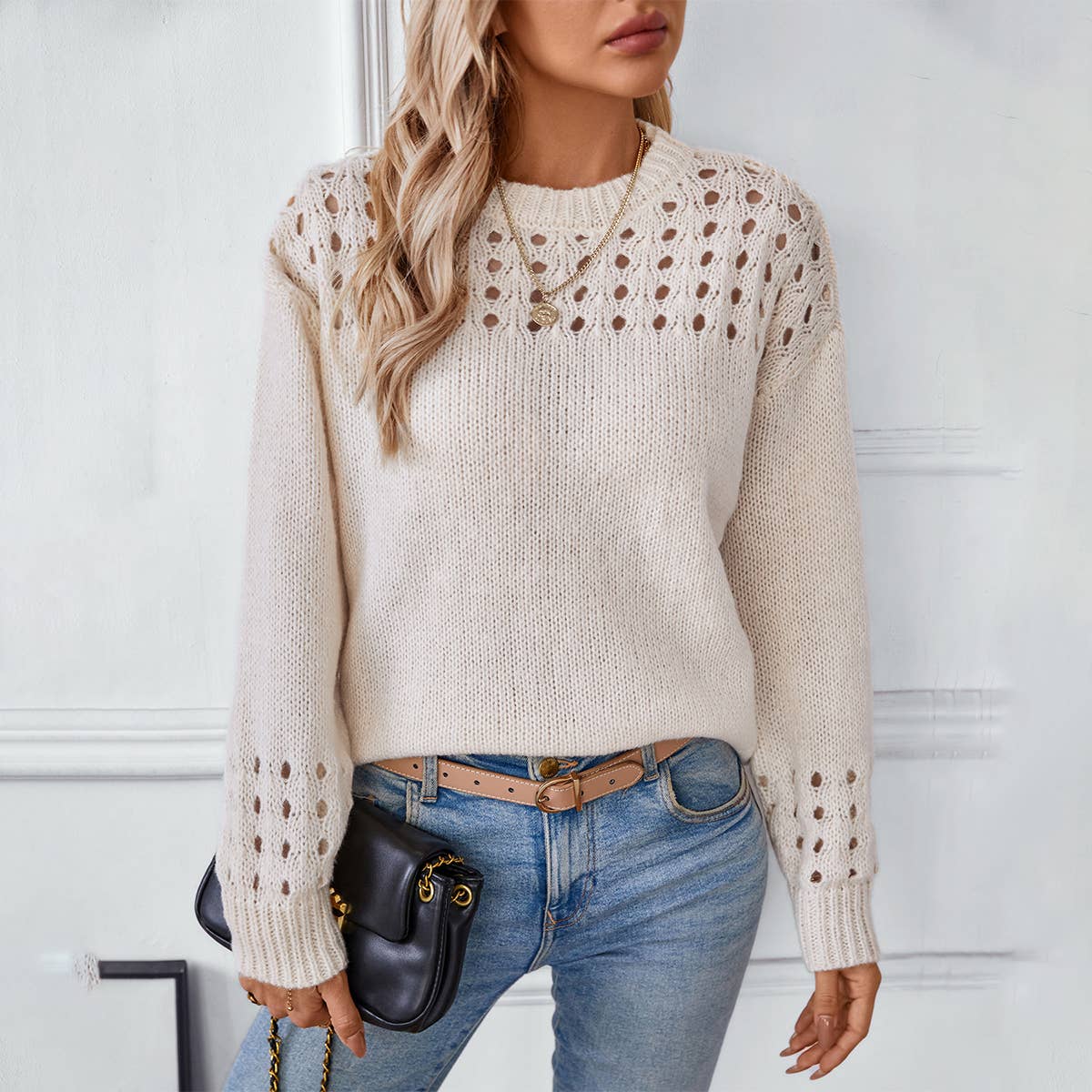 Cream Hollowout Sweater