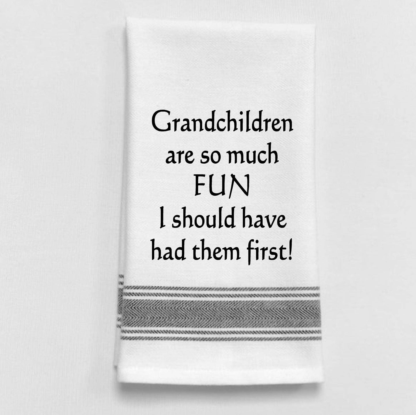 "Grandchildren are so much......" White - Black Lined Trim Towel