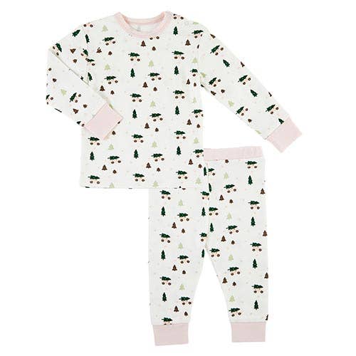 Pink Christmas Tree 2 PC PJ Set 6-12 Months