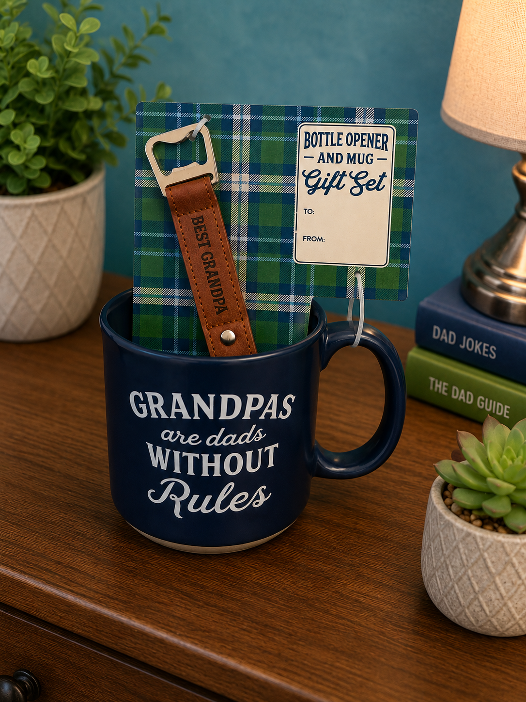 Grandpas are dads without rules mug & bottle opener set