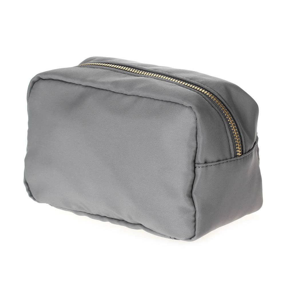 Zippered Nylon Cosmetic Pouch Bag: Grey