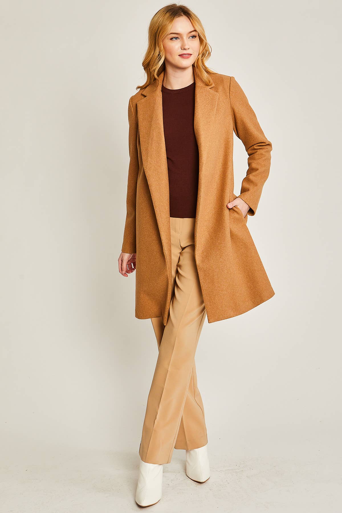 Fleece Long Line Coat: Camel