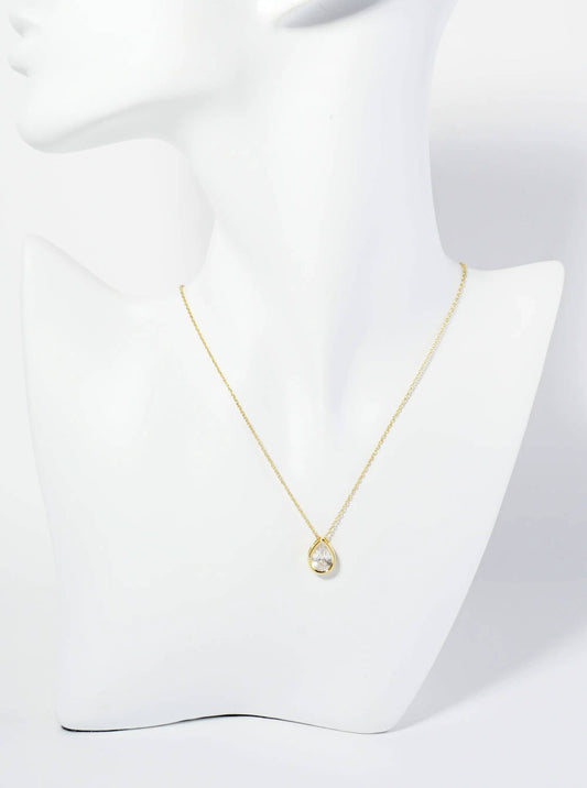 Bezel Set CZ Teardrop Pendant Necklace