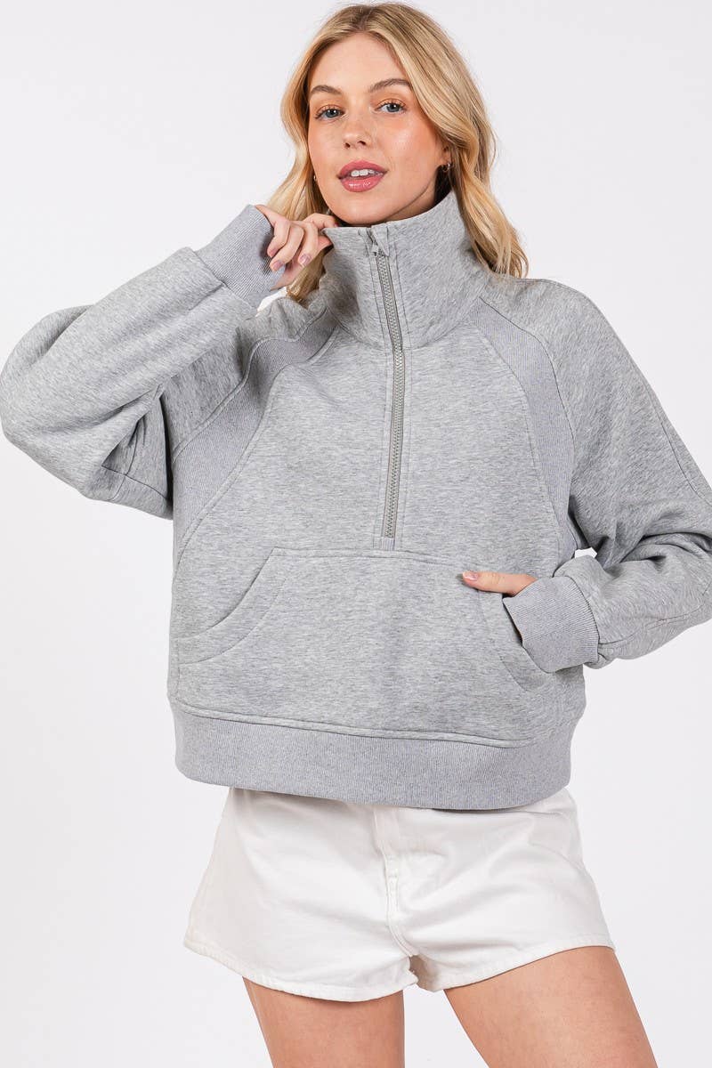 Gray Half Zip Funnel Neck Sweatshirt