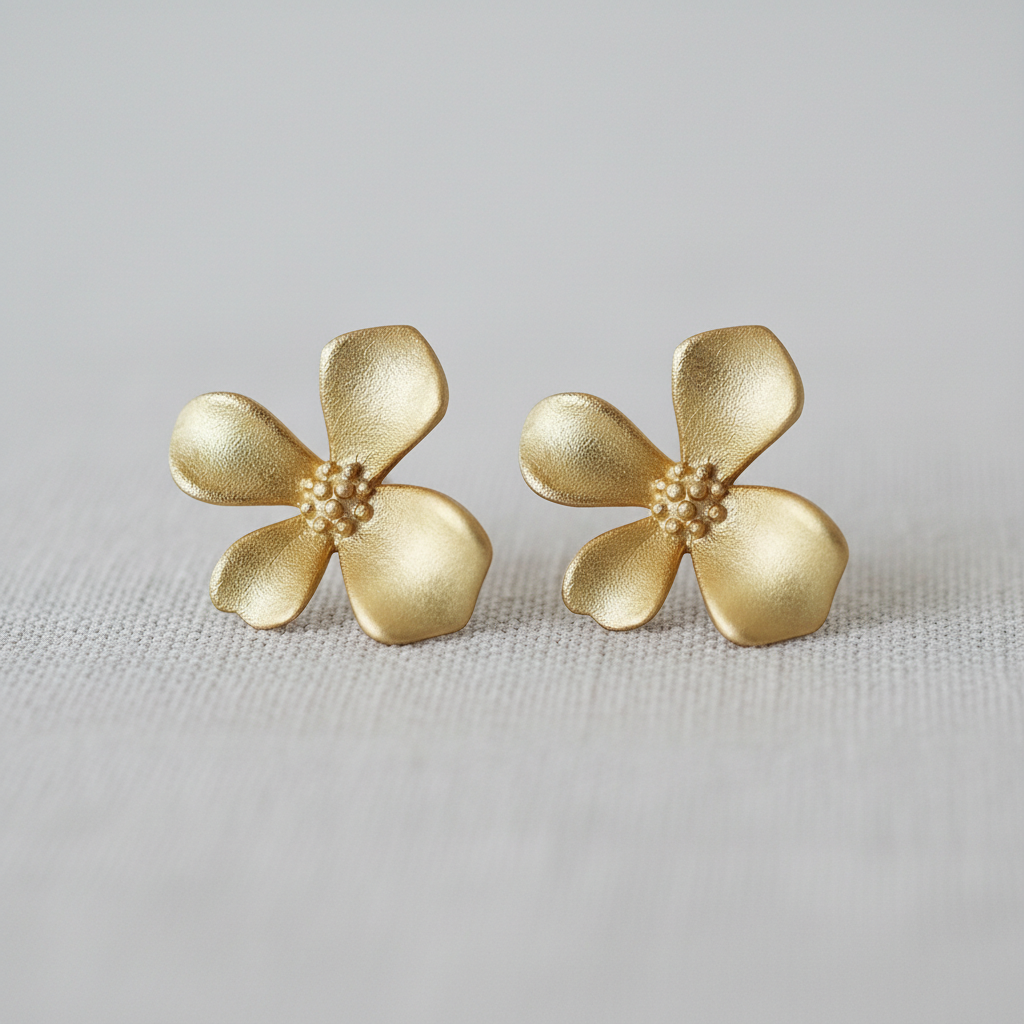 Gold Flower Stud Earrings with Vintage Charm