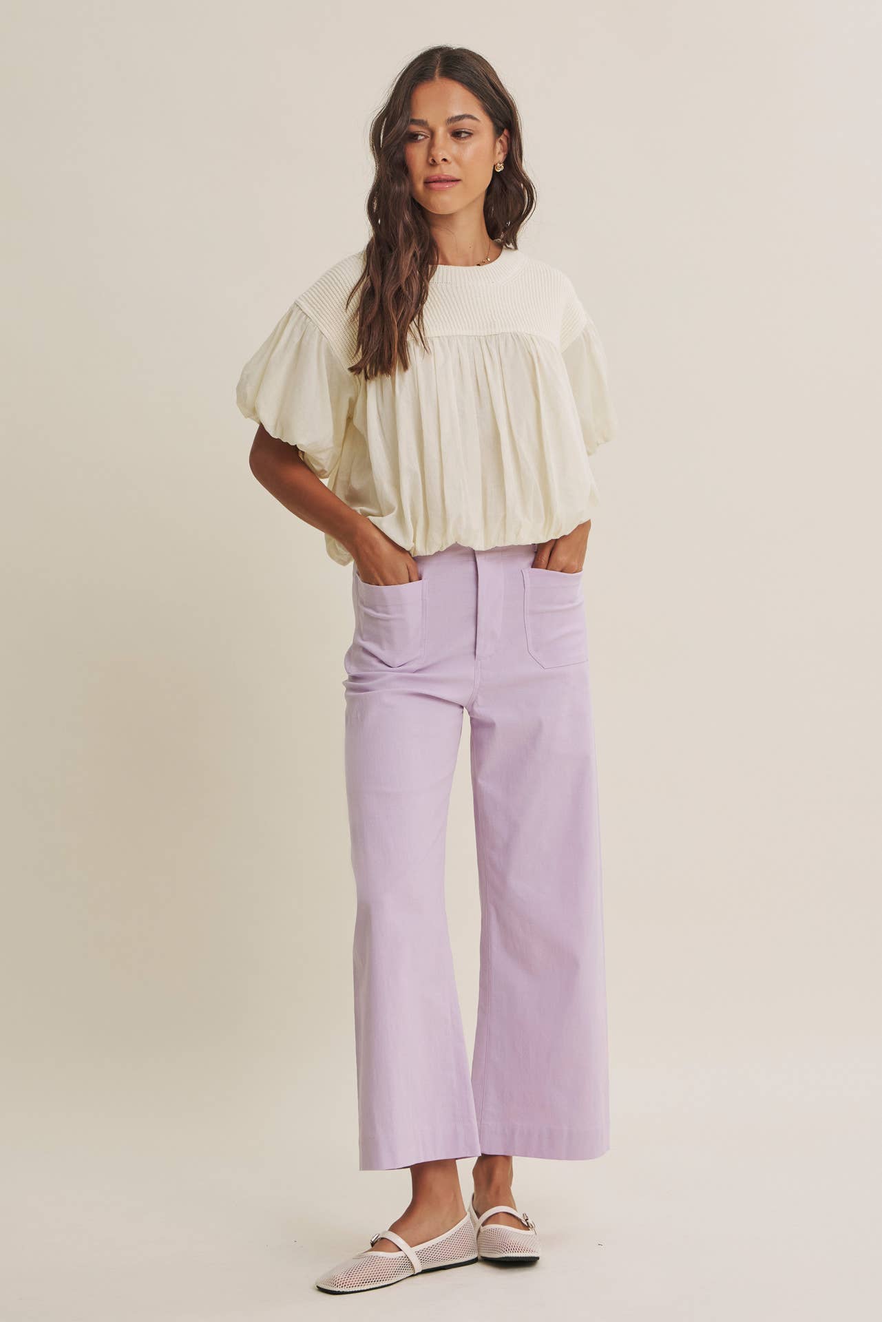 SEASONLESS STRETCHY COTTON LINEN ANKLE PANTS WITH POCKETS: LILAC / S