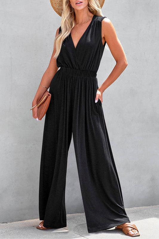 Wide Leg Backless Jumpsuit: Black