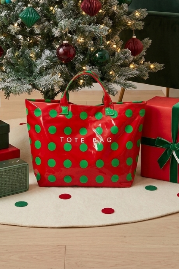 Red and Green Polka Dot Vinyl TOTE BAG