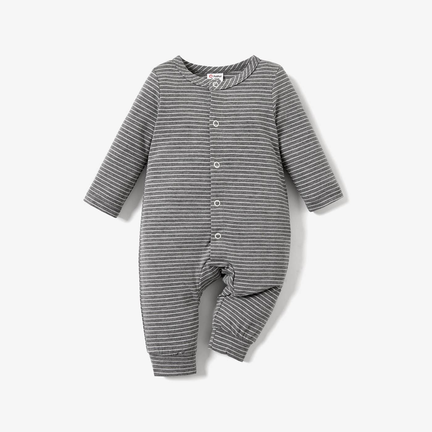 Gray Striped  Baby Long Sleeve Romper