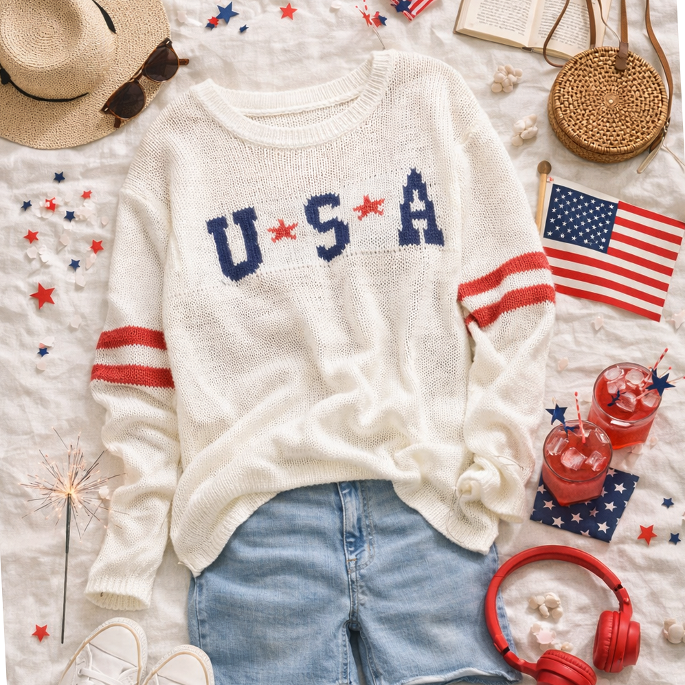 White American Pride Graphic Sweater