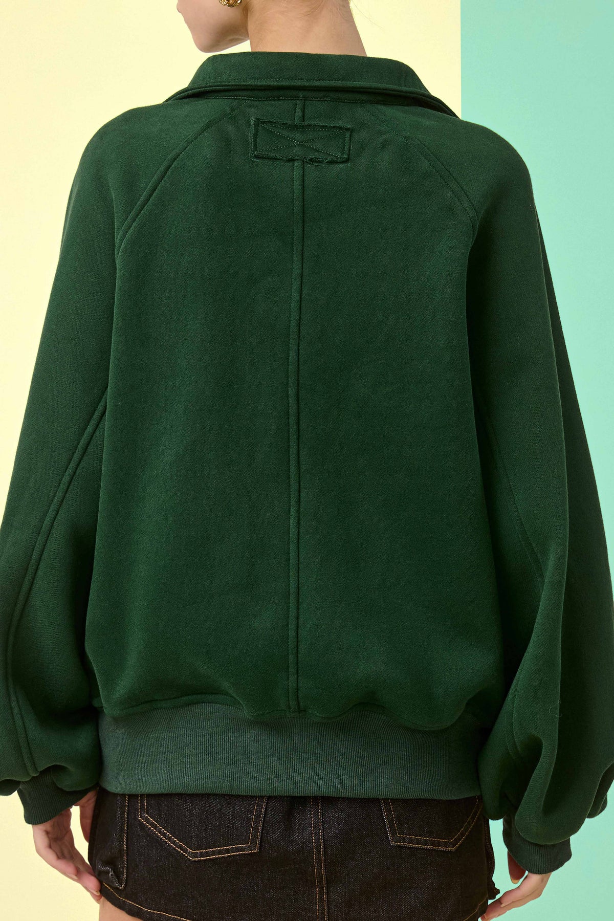 Fire Red Oversized Snap-Button Collared Mock Neck Sweatshirt