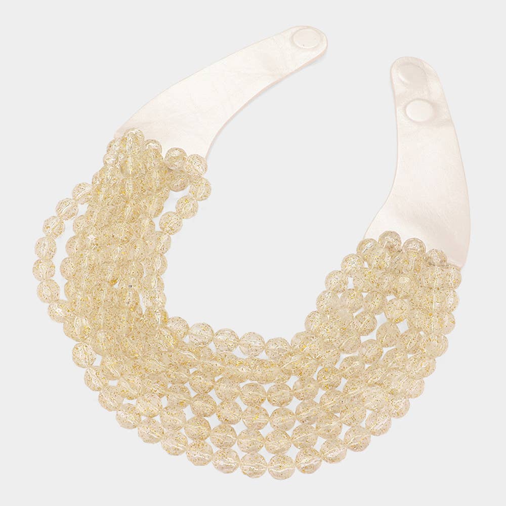 Chunky Acrylic Bead Layered Faux Leather Magnetic Necklace: Brown