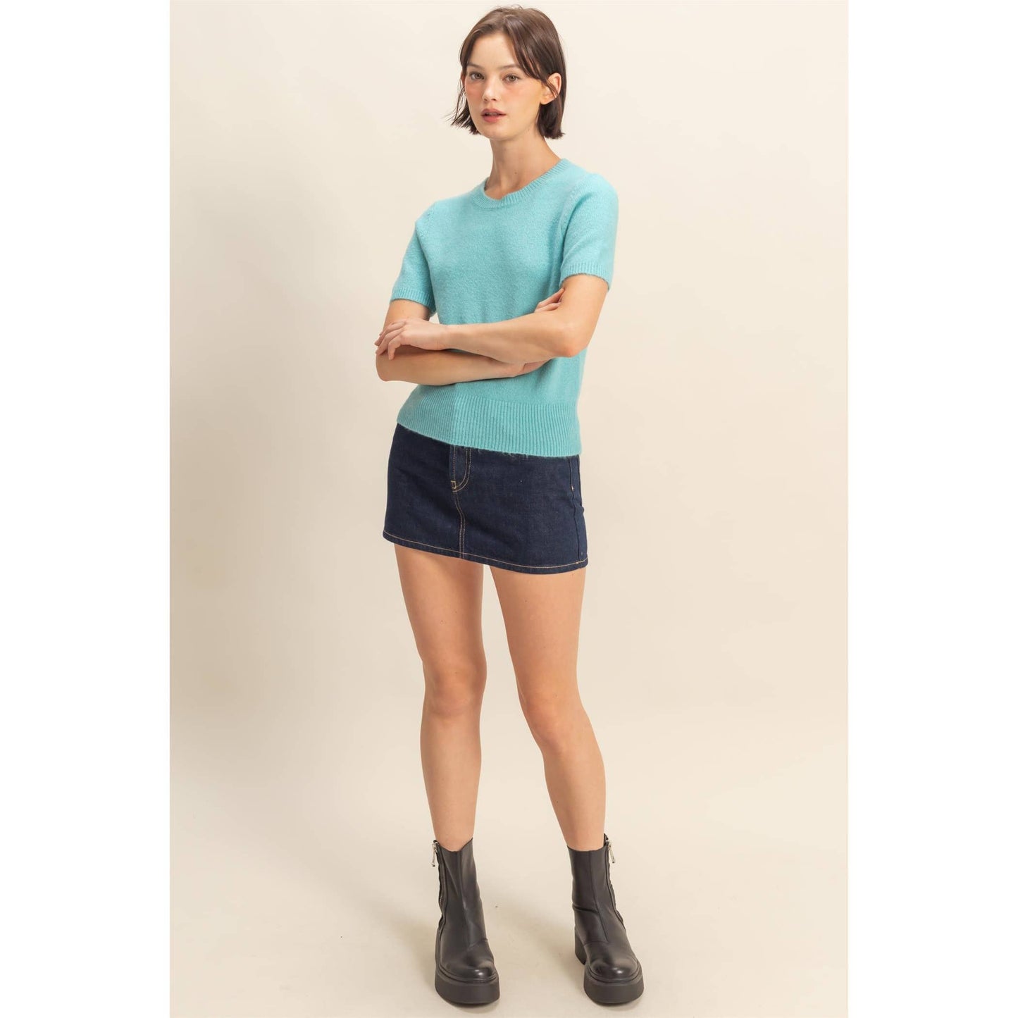 Taupe Short Sleeve Sweater Top