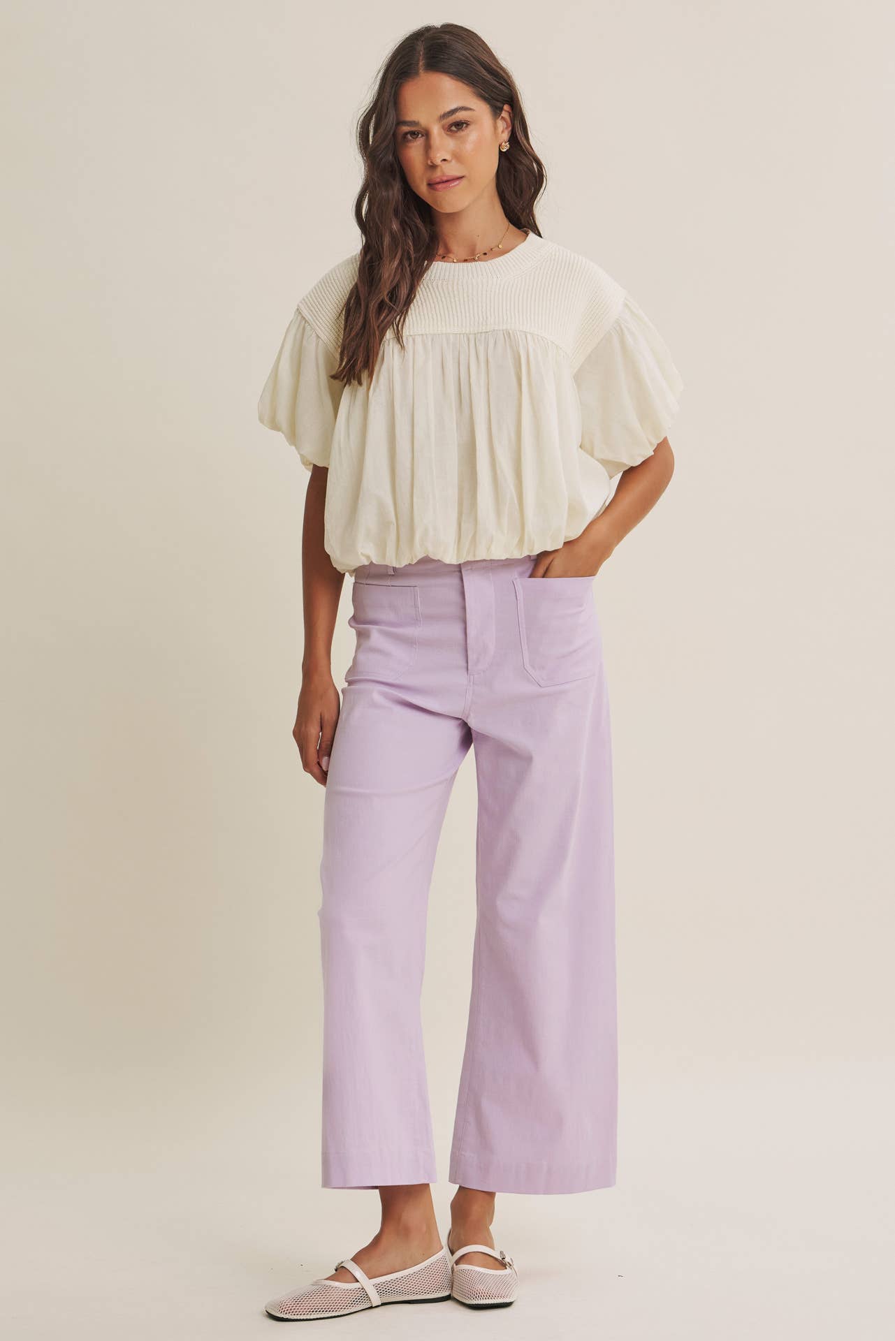 SEASONLESS STRETCHY COTTON LINEN ANKLE PANTS WITH POCKETS: LILAC / S