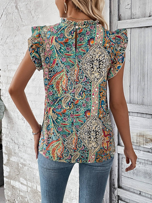 SALE Retro Print Short Sleeved Top